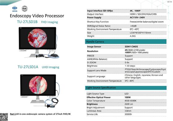 kaufen TUYOU 27 Zoll 1080P Endoskopkamera mit Aufzeichnungsfunktion IPX8 wasserdicht und 8 Stunden Akkulaufzeit für medizinische Endoskopie on-line-Fertigung