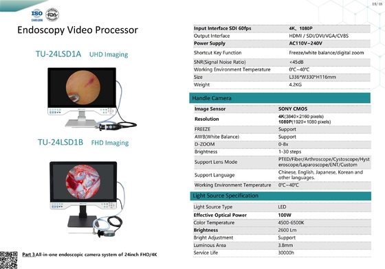 TU-24LSD1A  4K 24 Inch 4K Medical Endoscope Camera with 8h Battery IPX8
